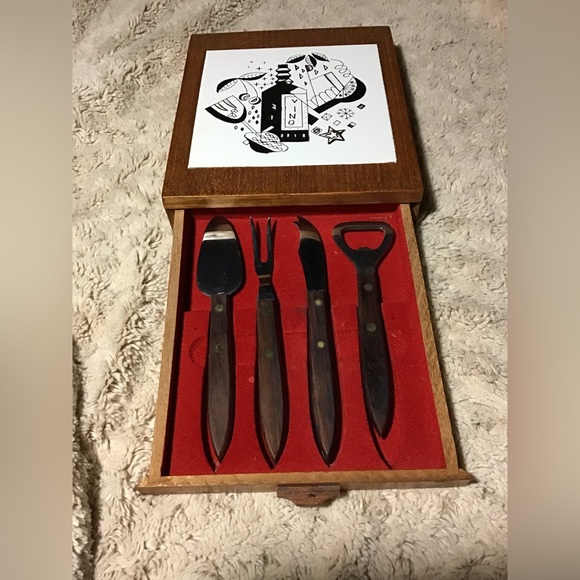 Mid Century Cheese Board with Tool Drawer - Picture 1 of 4
